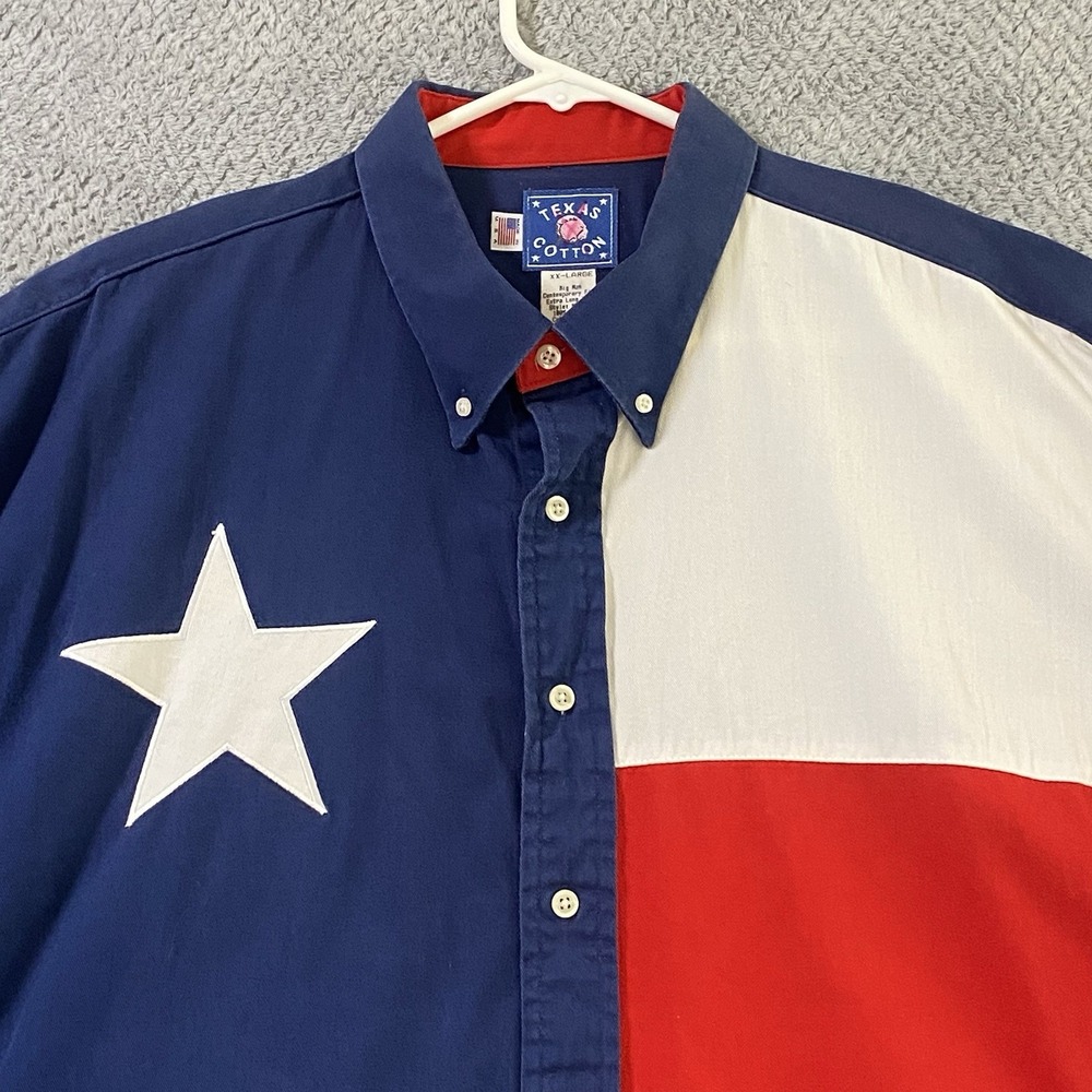 Texas Cotton Shirt Mens XXL Texas Flag Button Down Long Sleeve Made USA Western - Picture 2 of 12